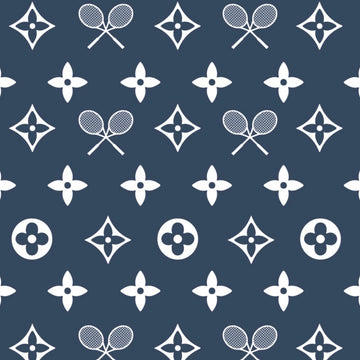 a pattern of tennis rackets and flowers